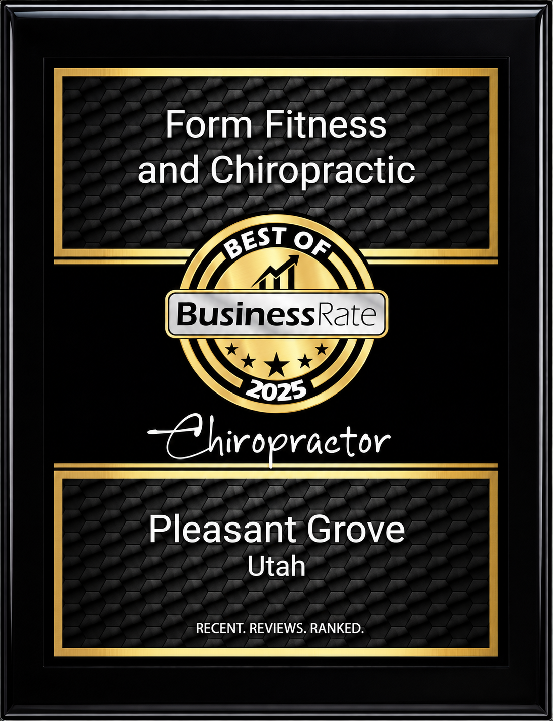 2025 BusinessRate Best of Chiropractor award for Form Fitness and Chiropractic in Pleasant Grove, Utah