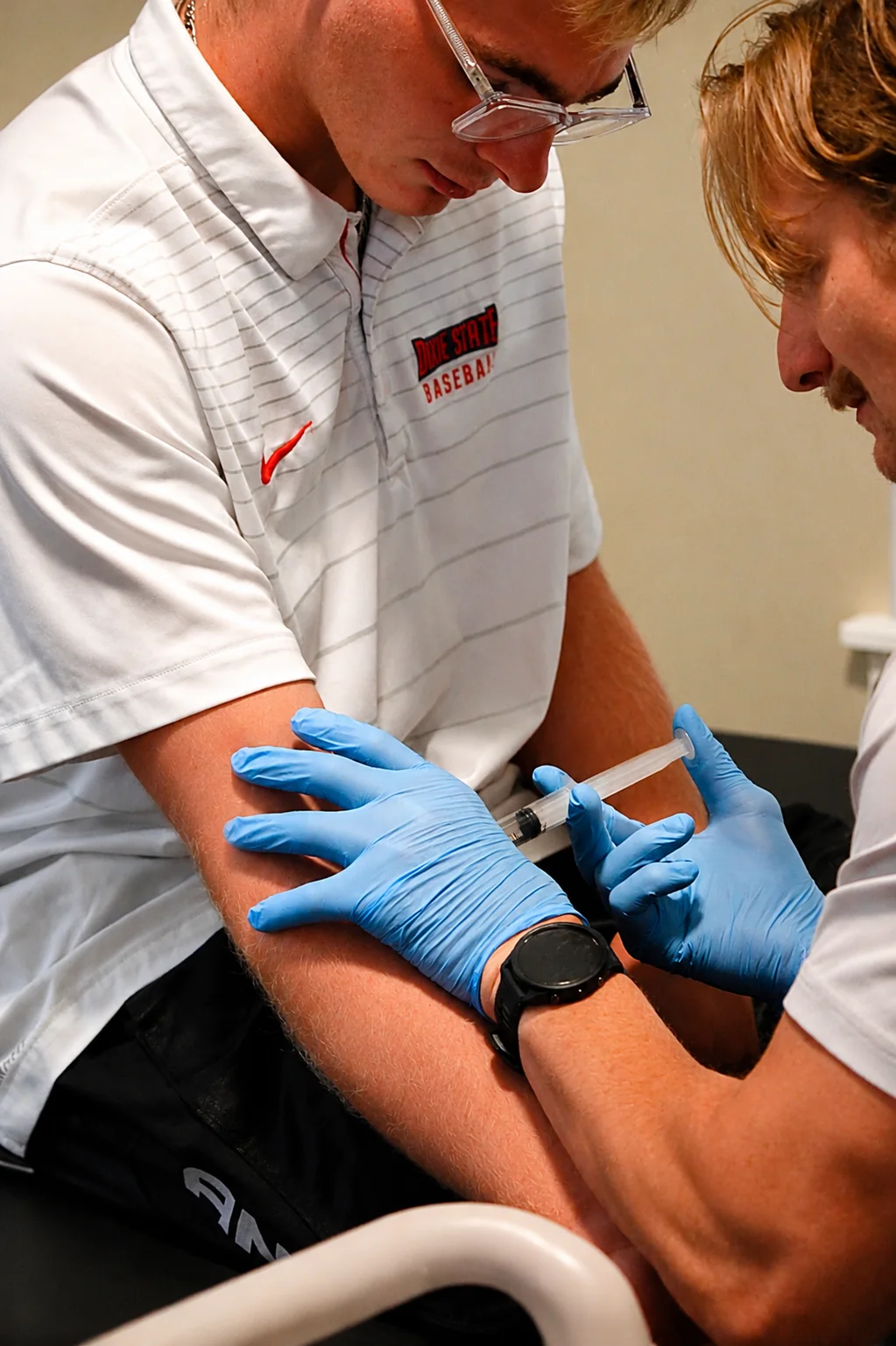 Provider performing a guided PRP or ozone injection
